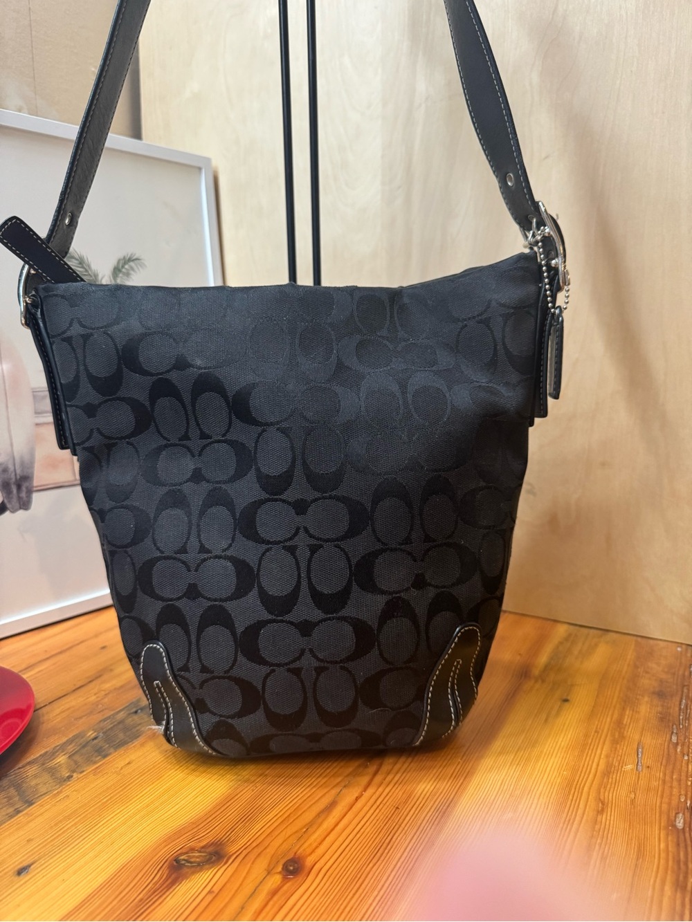 Coach Black Signature Jacquard Hobo Shoulder Bag